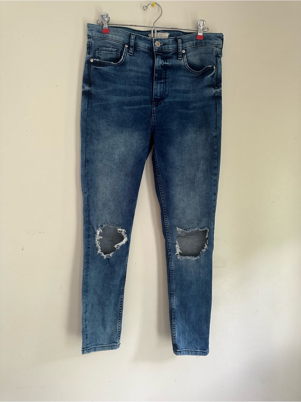 Free People Jeans Womens 30 Blue Distressed Ripped Knee Skinny Stretch Denim